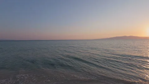 Panoramic View of Sunset, Sandy Beach, Naxos Greek Island, Cyclades Greece Stock Footage 342480015