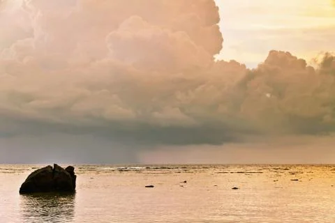 Panoramic view on sunset sea Stock Photos