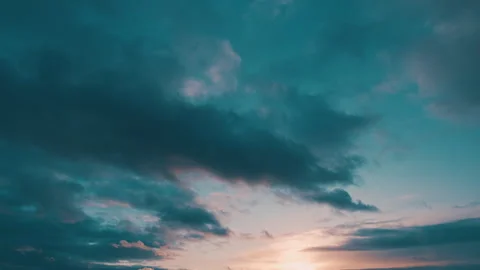 Panoramic view. Sunset sky with condensation trail. Dramatic warm near and far Stock Footage 265094281