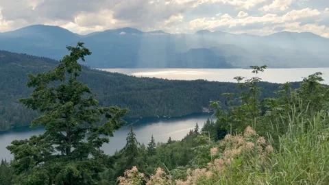 Panoramic view of a sunset sky over the Harrison Lake  British Columbia Stock Footage 201641657