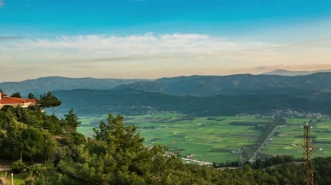 Panoramic View of Sunset in the Valley and Coast. 4K, Time Lapse, Panorama Stock Footage 61346635