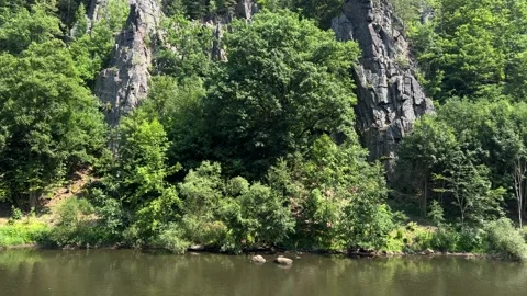 Panoramic view of Svatosh rocks and Tepla river in Karlovy Vary in summer Stock Footage 246972623
