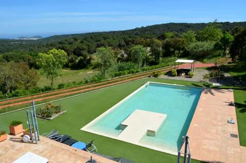 Panoramic view of the swimming pool Stock Photos