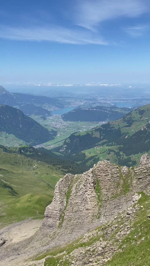 Panoramic view of the Swiss Alps with green mountain ridge, Switzerland Stock Footage 341952244