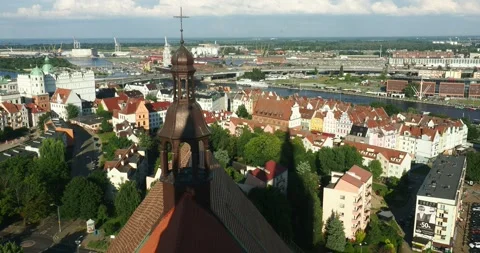 Panoramic View of Szczecin Old Town from St. James Cathedral Sky Deck Stock Footage 338204614