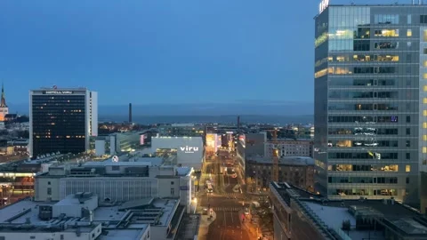 Panoramic view on Tallin at night Stock Footage 323718658