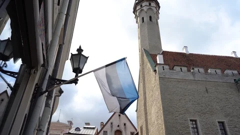 Panoramic view of Tallinn old town and town Hall Square in summer, Estonia Stock Footage 126571844