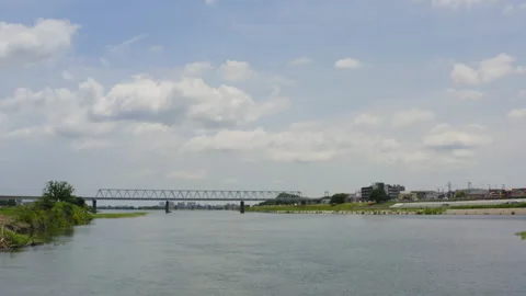 Panoramic view of Tama river from a drone in Tokyo_02 Stock Footage 133220250