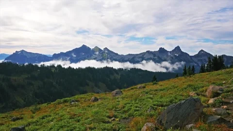 Panoramic View of the Tatoosh Range from Skyline Trail at Panorama Point, Mount Stock Footage 332139530