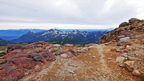 Panoramic View of the Tatoosh Range from Skyline Trail, Mount Rainier National P Stock Footage 332139927