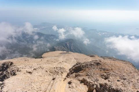 Panoramic view of Taurus Mountains with Olympos Teleferik cable cars in Kemer Stock Photos