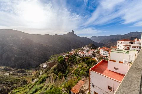 Panoramic view of Tejeda and Roque Bentayga, Canary Islands, Spain. November Stock Photos