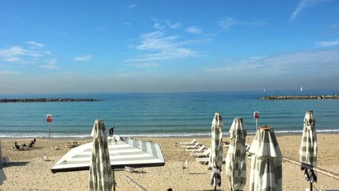 Panoramic view of Tel-Aviv Gordon Mediterranean beach. Israel Stock Footage 104228943