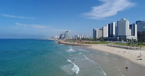 Panoramic view of tel aviv, Israel. buildings and sea zoom out. Stock Footage 105975799