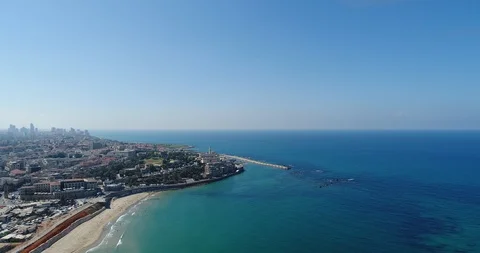 Panoramic view of tel aviv yaffo, Israel.  zoom. Stock Footage 105979296