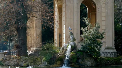 Panoramic view on Temple of Aesculapius in Villa Borghese Gardens, Rome. Italy Stock Footage 270238764