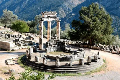 Panoramic view of Temple of Athena Pronea Delphi Greece Stock Photos