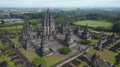 Panoramic view of a temple complex with ancient architecture in indonesia Stock Photos