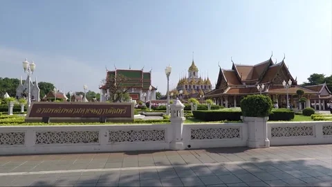 Panoramic View of Temple Complex, Royal Pavillion Mahajetsadabadin Park, Bangkok Stock Footage 277106083