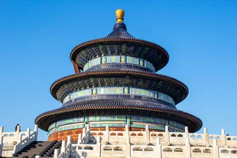Panoramic view of Temple of Heaven Park scenery in Beijing, China. Stock Photos