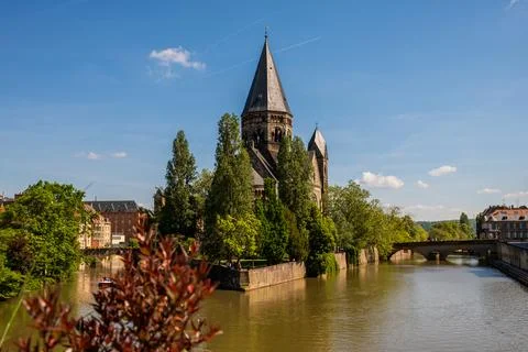 Panoramic view of Temple Neuf the Protestant city church in Metz, France. Stock Photos