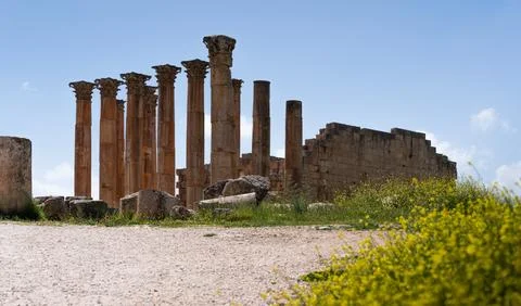 Panoramic view of Temple of Zeus, Jerash, Ancient Roman city of Gerasa Stock Photos