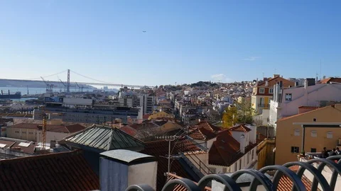 Panoramic view on terracotta rooftops in Lisbon Video stock 91706947