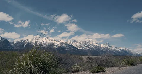 Panoramic View of the Teton Range Under Blue Sky Stock-Footage 347225689