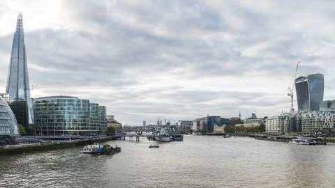 Panoramic View of the Thames River from The Tower Bridge. London, England, time Stock Footage 105176323