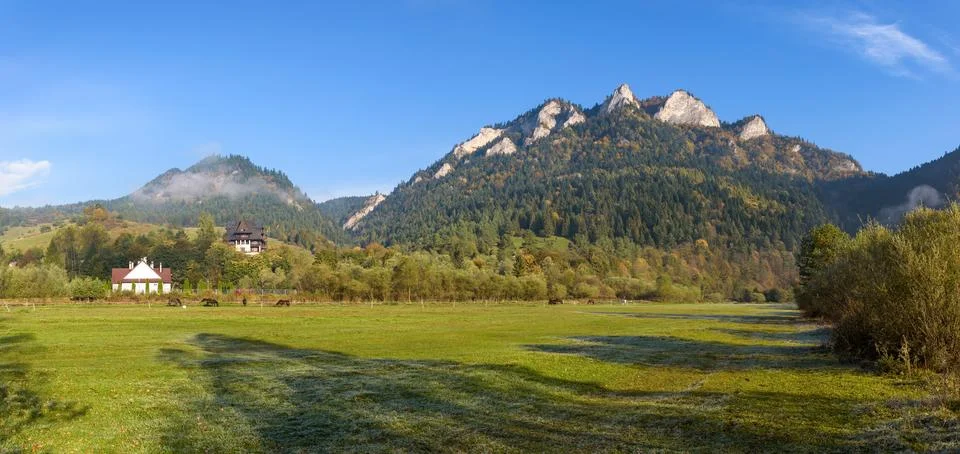 Panoramic view of Three Crowns summit at the autumn morning Stock Photos