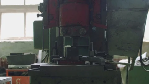 Panoramic view of three metal working machines in old outdated workshop Stock Footage 95852182
