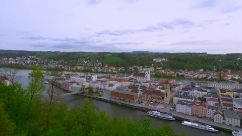 Panoramic view of the three-river city of Passau Stock Footage 273139039