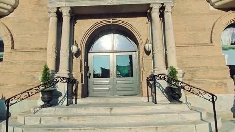 Panoramic view through historic building with columns in Philadelphia Stock Footage 312130551
