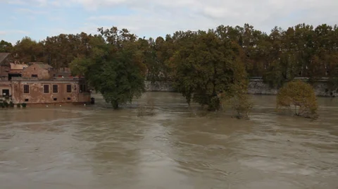 Panoramic view of Tiber river, Rome, Isola Tiberina Stock Footage 34524997