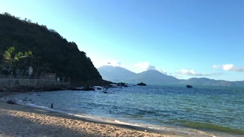 Panoramic view of Tien Sa beach, Da Nang in a beautiful peaceful sunny evening Stock Footage 143990129