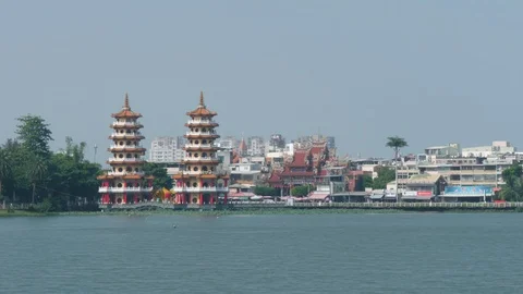 Panoramic view of Tiger and dragon and Cih Ji Temple. 4K time lapse Stock Footage 120159342