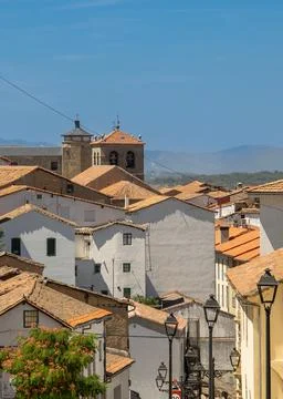 Panoramic view of tiled rooftops in bejar, spain Stock-Fotos