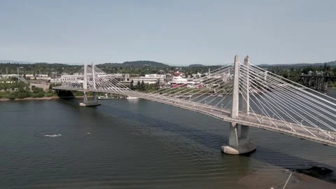 Panoramic view of Tilikum Crossing, Bridge of the People is a cable stayed .. Stock Footage 280736894