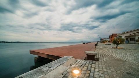 Panoramic view Timelapse 4k Video Thessaloniki Port on a cloudy day Stock Footage 88230487