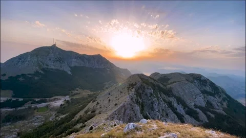 Panoramic view Timelapse of Sunset in Montenegrin Mountains. Stock Footage 237999882