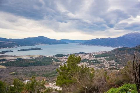 Panoramic view of Tivat from view point near Bay of Kotor in Montenegro in .. Stock Photos