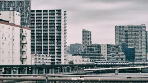 Panoramic view of Tokyo blocks and Monorail. Tokyo - Japan. March 30, 2020 Stock Photos