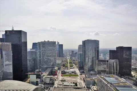 Panoramic view from the top of the Big Arch, quarter Defense. Stock Photos