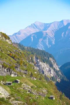 Panoramic view from the top of a mountain full of green vegetation. ecologica Stock Photos