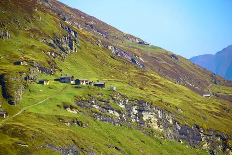 Panoramic view from the top of a mountain full of green vegetation. ecologica Stock Photos