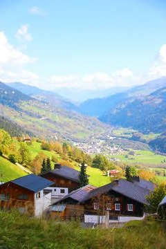 Panoramic view from the top of a mountain full of green vegetation. ecologica Stock Photos