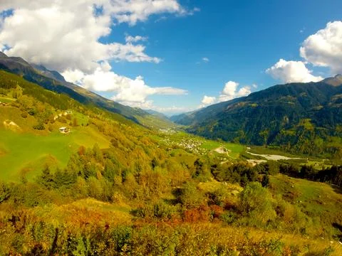 Panoramic view from the top of a mountain full of green vegetation. ecologi.. Stock Photos