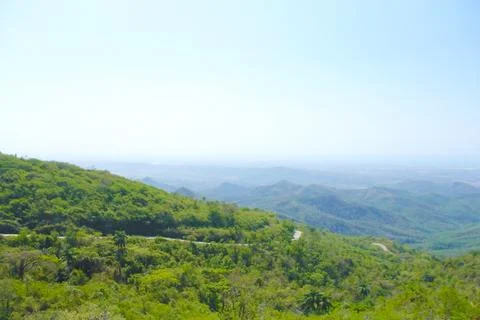 Panoramic view from the top of a mountain full of green vegetation. ecologi.. Stock Photos