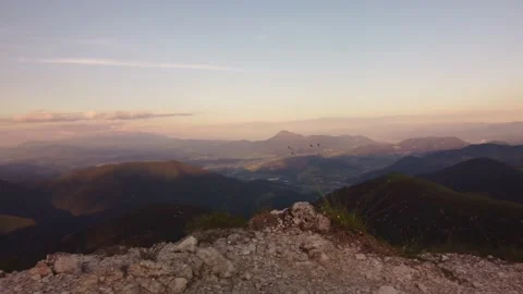 A panoramic view from the top of the mountain on the mountain landscape in the Stock-Footage 201163867