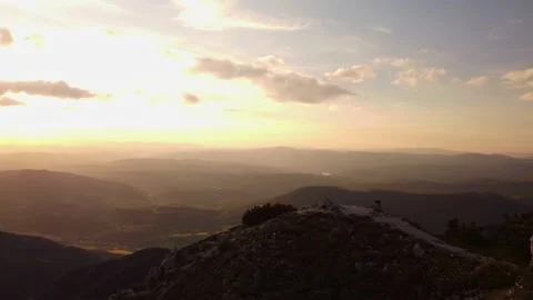 Panoramic view from the top of the mountain on the mountain landscape at sunset Stock Footage 201166548